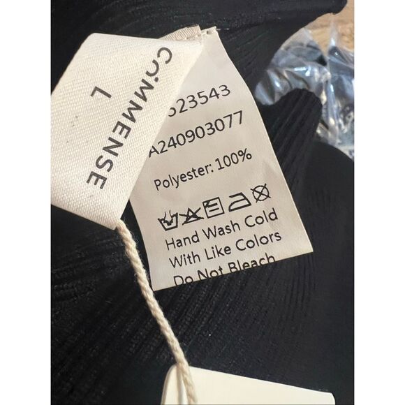 NWT Commense Contrast Trim Pearl-Detail Black Ribbed Slim Fit Pullover Sweater L - Picture 9 of 13